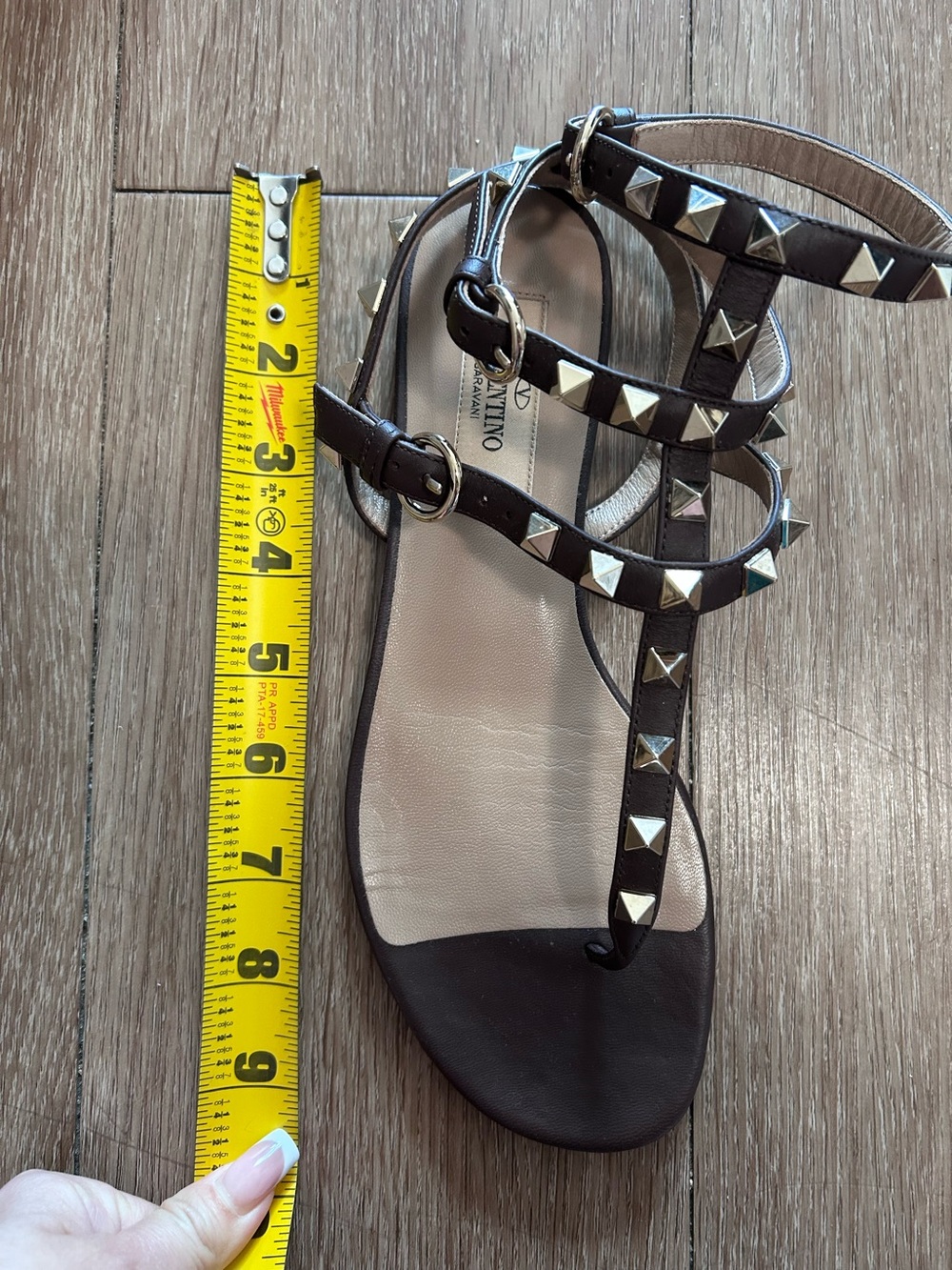 Valentino Dark Brown Studded Sandals - Picture 6 of 7